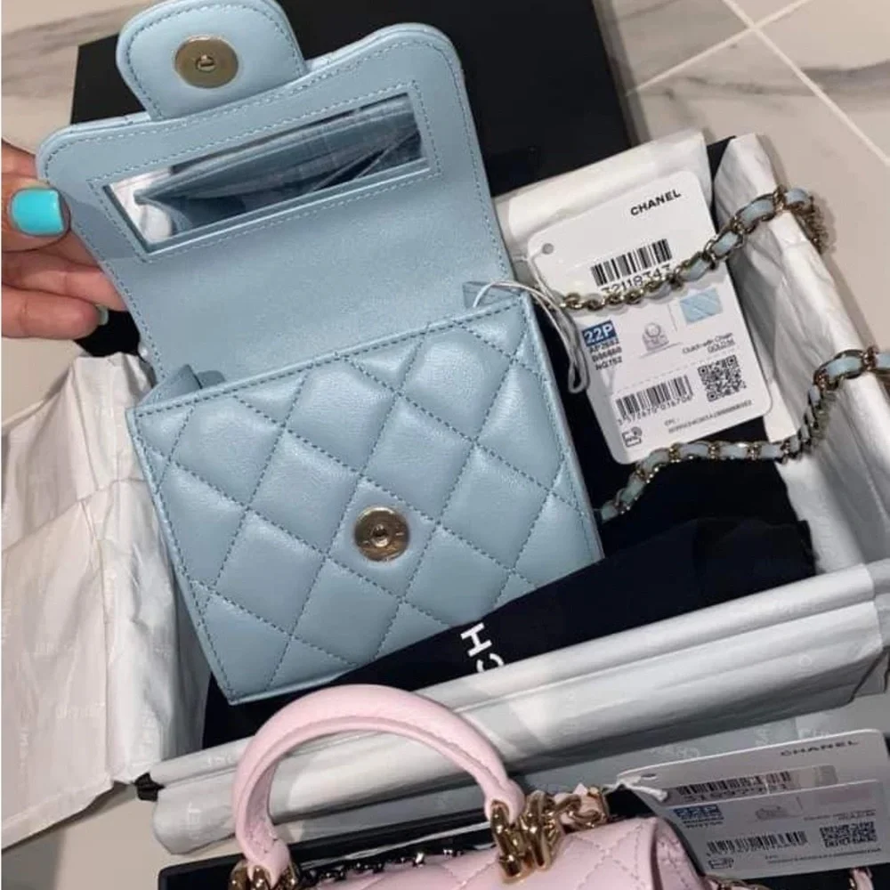 CHANEL 22p Mini Classic Flap Top Handle Crossbody Bag Baby Blue - Picture 4 of 5